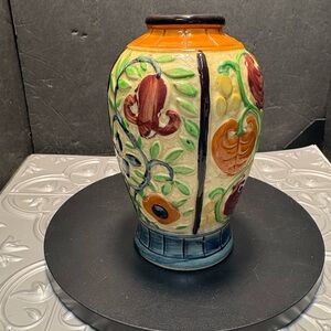Vintage Floral Embossed Abstract Vase Urn Made in Japan 1930s 1940s